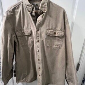 Khaki Mens Large Tall Carhartt LS Heavy Weight Cotton Twill Shirt